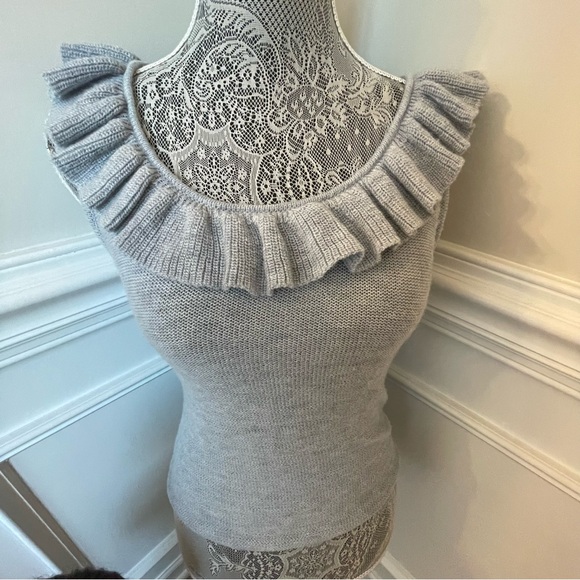 Free People Tops - Free People Light Blue/Grey Ruffled Knit Tank